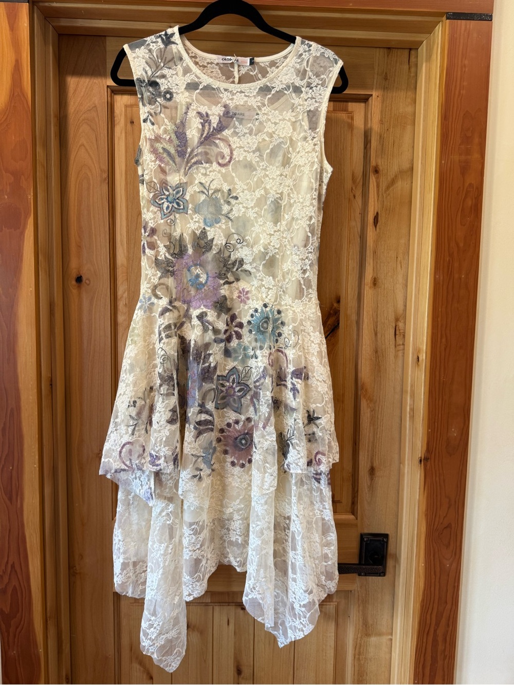 Floral Lace Overlay Ivory High-Low Dress